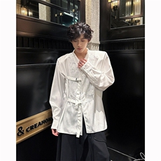 现货！25新中式男士设计感绑带肌理丝滑衬衫CS127-P88，男装衬衫，电商B288