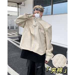 夹棉皮衣男士韩版潮流高街帅气百搭保暖2024冬季ins外套W6259-P88图片