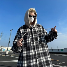 夹克男女韩版潮流格子连帽宽松百搭2024秋冬新款ins外套W6086-P52，男装夹克，星座412-3