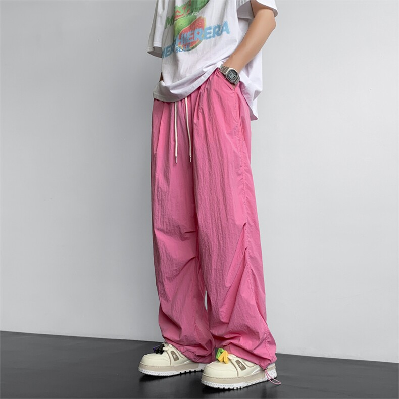 休闲裤男韩版潮流粉色个性帅2023夏季新款ins宽松束脚裤K4284-P34图片