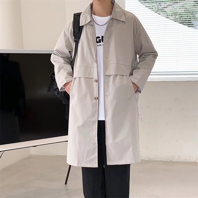 2023秋季新款中长款风衣男休闲潮港风日系宽松西装外套W1638-P56，男装风衣，星座412-2