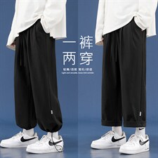 2021运动裤男宽柔顺束脚双穿潮流休闲九分裤 K680-特批35图片