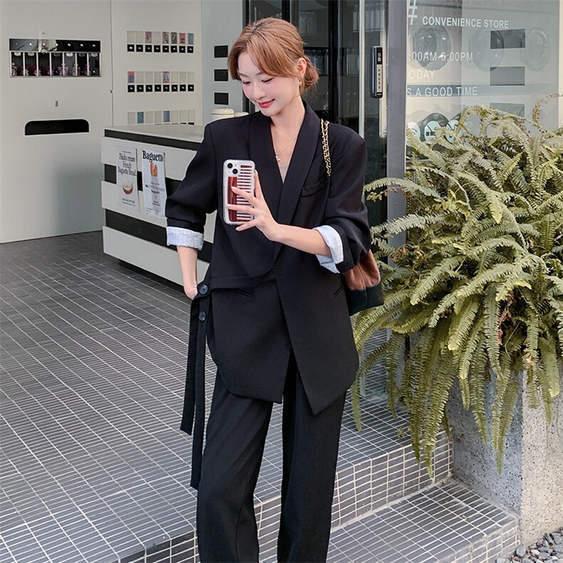 黑色西装外套休闲裤两件套女2025年春秋季新款独特高级感显瘦套装,女装套装/套裙,2C169