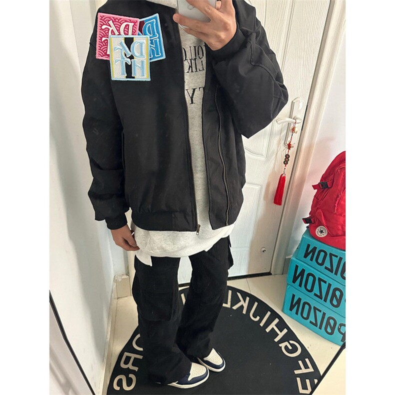 复古刺绣贴标外套趣味宽松飞行服男女春秋新款夹克宽松型JK165,男装夹克,星座1116A（原606A-3）