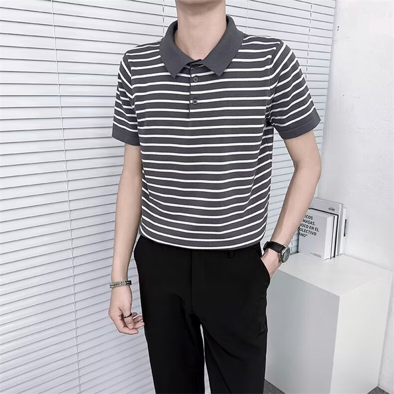 夏季薄款黑白条纹短袖polo衫男款修身透气男士韩版针织衫TM20,男装针织衫/毛衣,星座1116A-2（原606A-1）