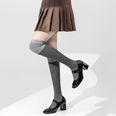 2025年秋季新款拼色针织女士过膝袜时尚休闲通勤百搭，袜子，披星电商供货