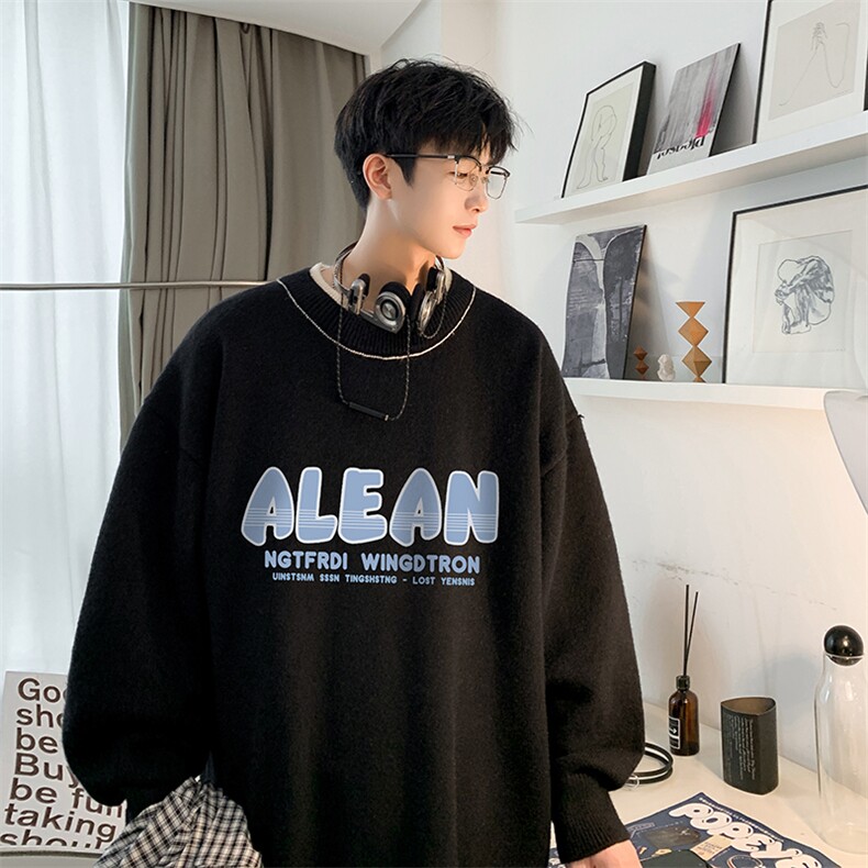 控78 假两件毛衣男大码加绒针织衫男毛线衣M80291-P55  加绒P70图片