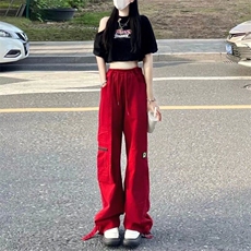 2024新款抽绳多口袋休闲裤女秋季设计感高街休闲阔腿直筒工装裤潮，男装休闲裤，星座506A