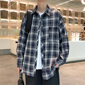 格子衬衫男春秋痞帅高级感长袖衬衣潮流潮牌秋季外套CS84 P40图片