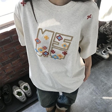 H0516-p35设计感刺绣精梳紧密短袖t恤情侣款，女装T恤，星座617A-2