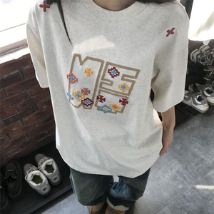 H0516-p35设计感 刺绣 精梳紧密短袖t恤情侣款图片