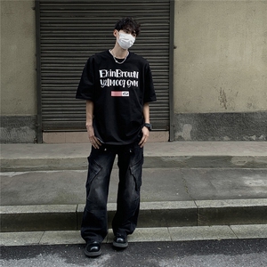 港风字母印花大码短袖T恤男DT77774P18块特价控38：供抖音视频图片