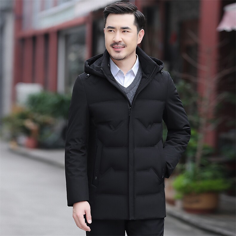 冬季中年男士连帽商务休闲羽绒服新款爸爸装加厚保暖白鹅绒外套,男装羽绒服,电商B212（原钱塘6029）