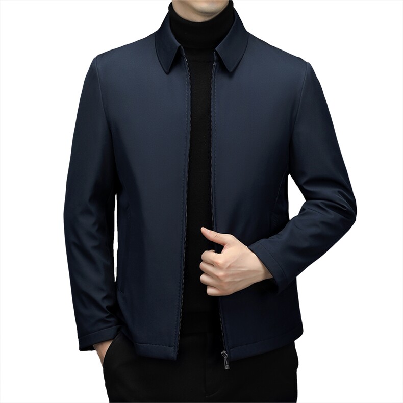 新款翻领纯色羽绒服男中年爸爸装商务休闲冬季厚款保暖白鸭绒外套,男装羽绒服,电商B212（原钱塘6029）