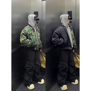 美式高街飞行员两面穿迷彩棉服男女冬季boomber加厚短款棉衣外套图片