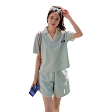 polo领短袖T恤短裤两件套女2025夏季新款减龄学院风休闲运动套装，女装套装/套裙，2C088