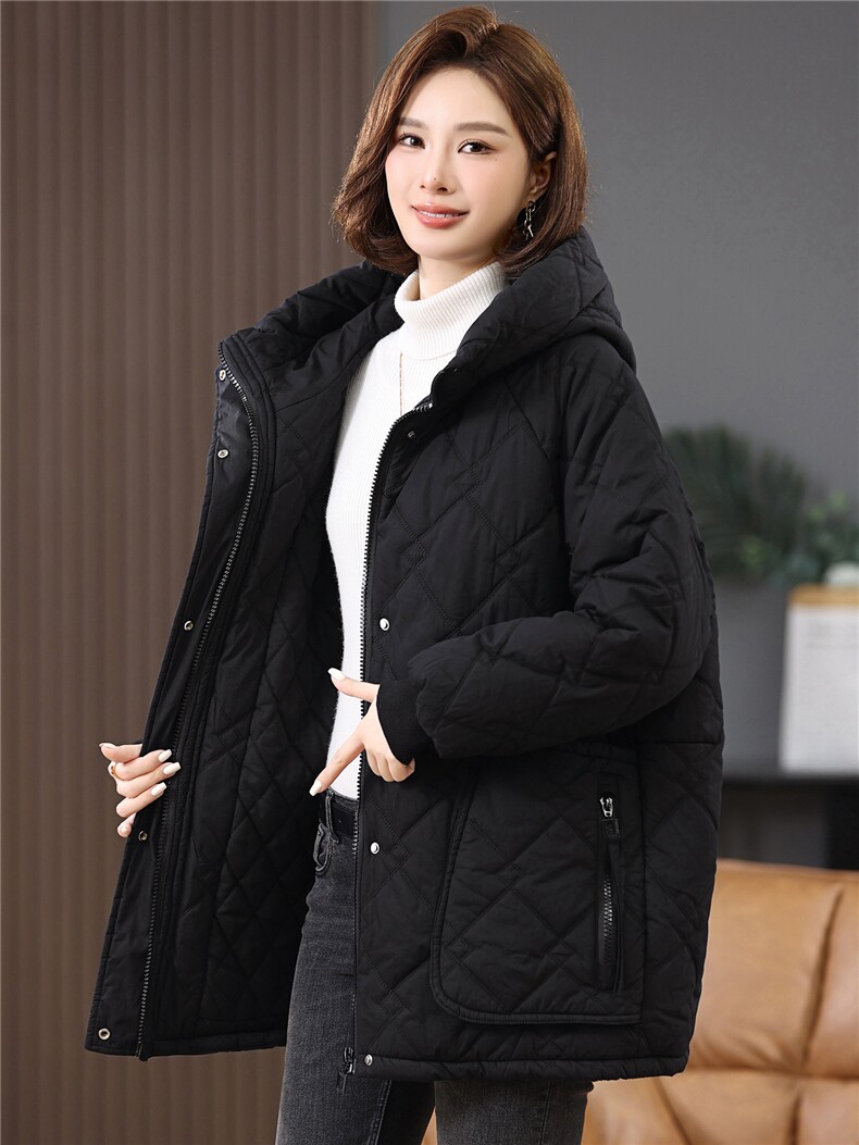 2025冬季时尚休闲夹棉加厚保暖舒适中长款棉服,女装棉衣/棉服,独衣靓
