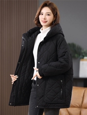 2025冬季时尚休闲夹棉加厚保暖舒适中长款棉服，女装棉衣/棉服，独衣靓