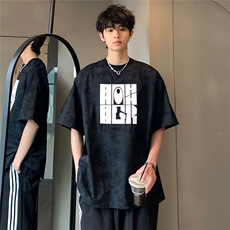 2025小众美式复古吊染半袖印花个性潮牌宽松短袖T恤T708-P30，男装T恤，电商C307