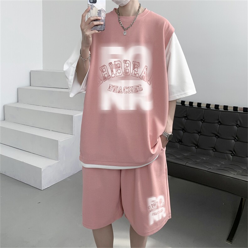 华夫格套装潮流休闲短袖短裤两件套FTZ3062-P55控78,男装牛仔裤,电商B370