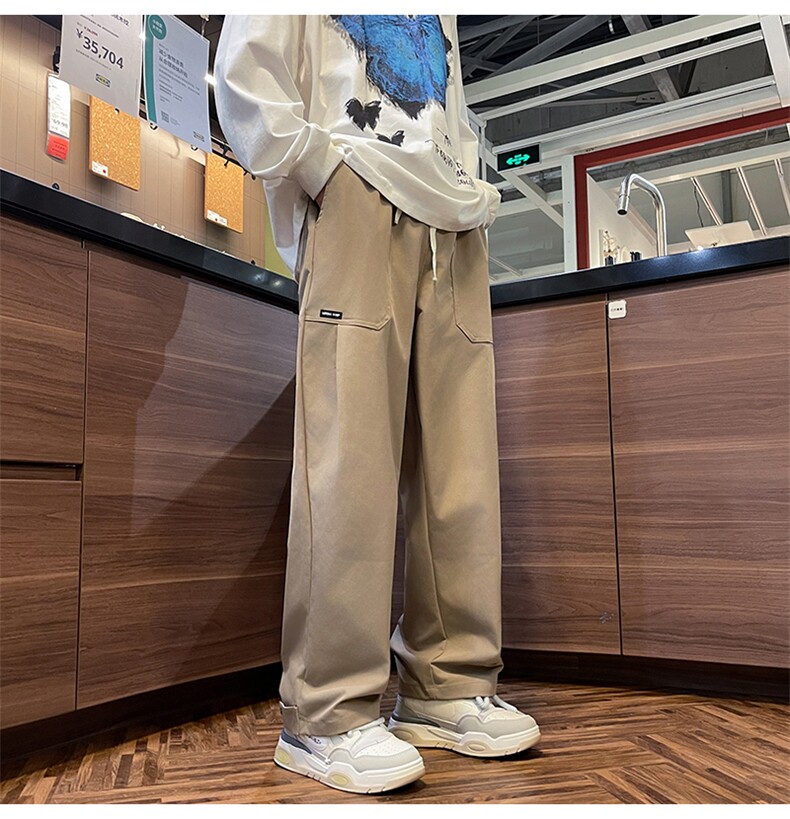 港风秋款男休闲裤工装织带贴标直筒宽松休闲长裤h991P40,男装休闲裤,星座1013-1