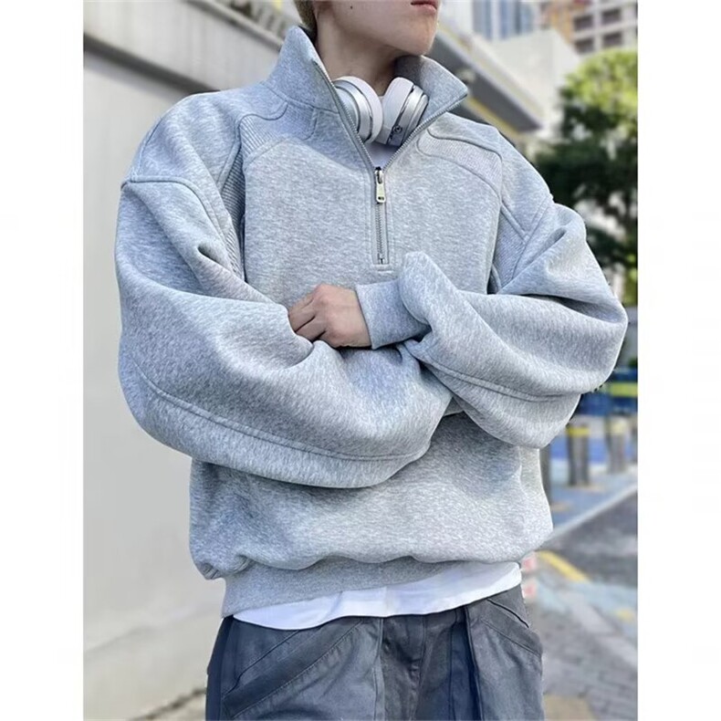 美式重磅半拉链立领卫衣男2025新款纯色cleanfit休闲polo衫上衣,男装卫衣,星座506A