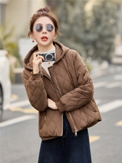 藏青色休闲连帽夹棉加厚外套女2025秋冬新款宽松时尚百搭保暖棉衣，女装棉衣/棉服，余墨