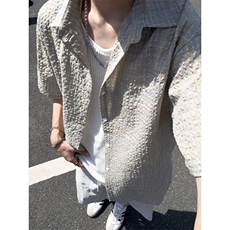 B221美式ins高街宽松薄款泡泡格短袖衬衫SY2548-特P35控59，男装T恤，电商B221