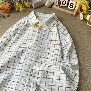 港风春秋款男女衬衫灯芯绒格子衬衣CS324 P50图片