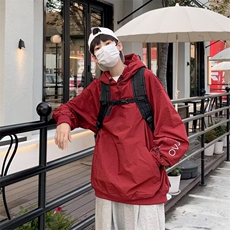 秋款男连帽夹克方格子拼接字母印花冲锋衣外套W1110-P65，男装夹克，星座1109-3
