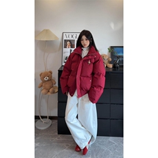 美式满天星立领面包服男女冬季加厚情侣短款外套设计感酒红色棉衣，男装棉衣，星座215-1
