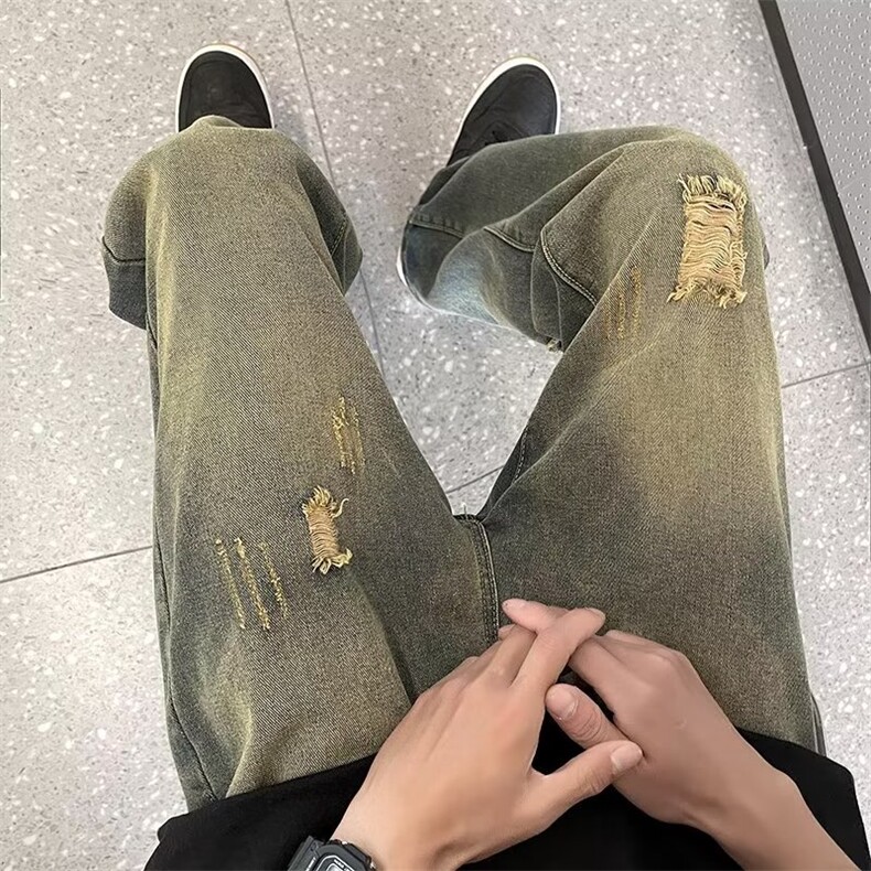 青春流行ins男原宿美式vibe裤子直筒水洗拉链牛仔裤潮K729P43,男装牛仔裤,星座1116-2