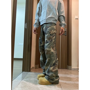 新款美式复古vibe风迷彩裤百搭修身显高男女同款直筒微喇裤 N47图片