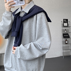 5XL-M潮流高级感披肩撞色拼接翻领百搭卫衣宽松弯刀长裤TZ113P118，男装休闲套装，电商D206-1