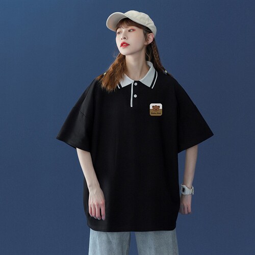 2026夏季新款中性宽松个性polo拼色翻领短袖T恤 女PL6101 P35控48图片