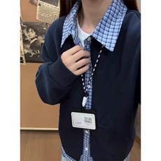女童套装格纹假两件设计感撞色长袖T恤2025春秋季款W32，男装休闲套装，星座1116A（原606A-3）