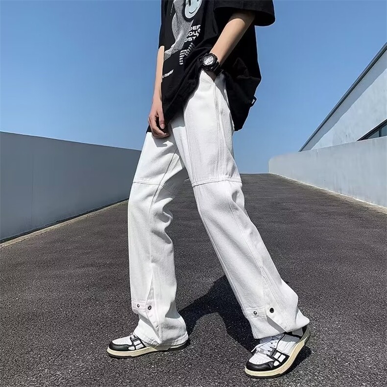 美式高街风黑色排扣牛仔裤男insR1032P45,男装牛仔裤,星座1116-2