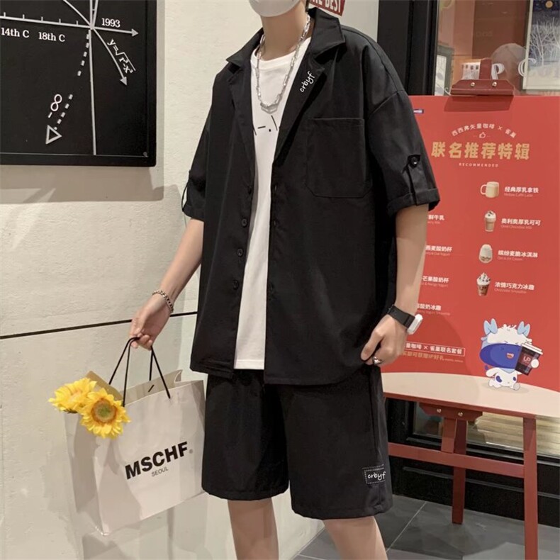 夏季休闲短袖套装男ins港风痞帅七分袖AT16P45,男装休闲套装,星座1116-2