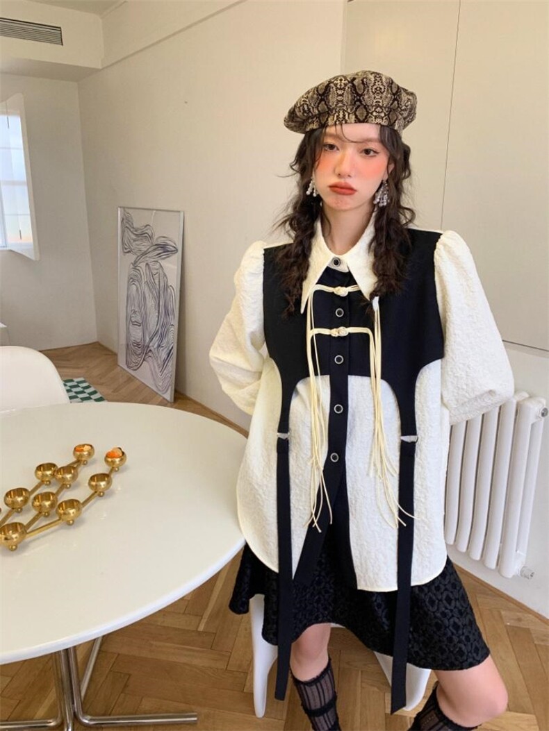 假两件拼接衬衫，女装衬衫，YOUER DENG