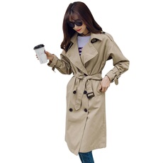 1805款韩版2024秋装新款双排扣修身中长款风衣女卡其色小个子外套，女装风衣，红依娜