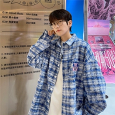 1506/QXX260/P38秋装美式复古宽松百搭长袖格子衬衫扎染外套男，男装衬衫，星座1506