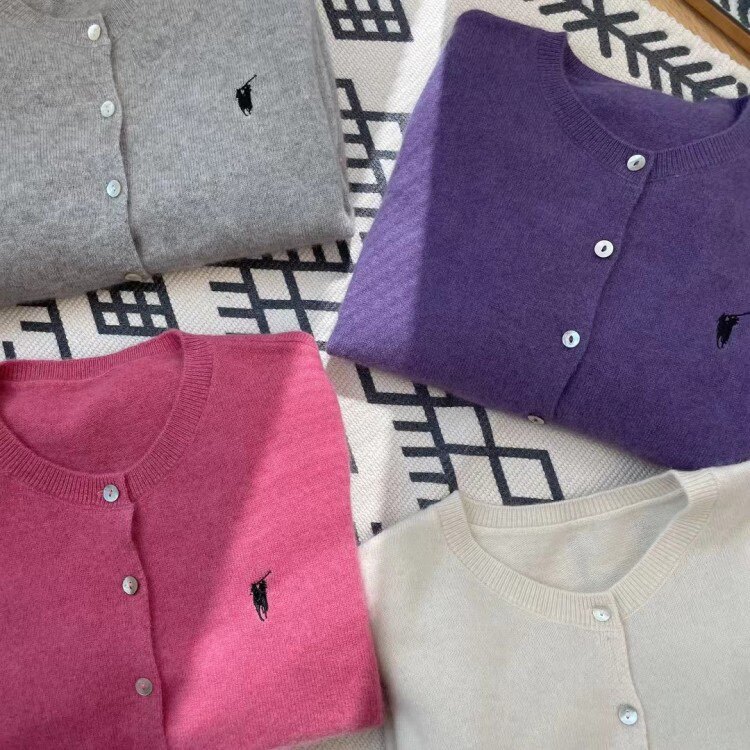 秋冬季新款女时尚百搭显瘦圆领刺绣单排扣针织开衫,女装羊毛衫,伟泽羊绒