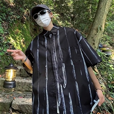 夏季新款条纹短袖衬衫男潮休闲外套流行街头开衫衬衣CS108-P30，男装衬衫，星座1109-3