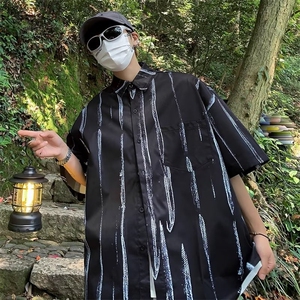 夏季新款条纹短袖衬衫男潮休闲外套流行街头开衫衬衣CS108-P30图片