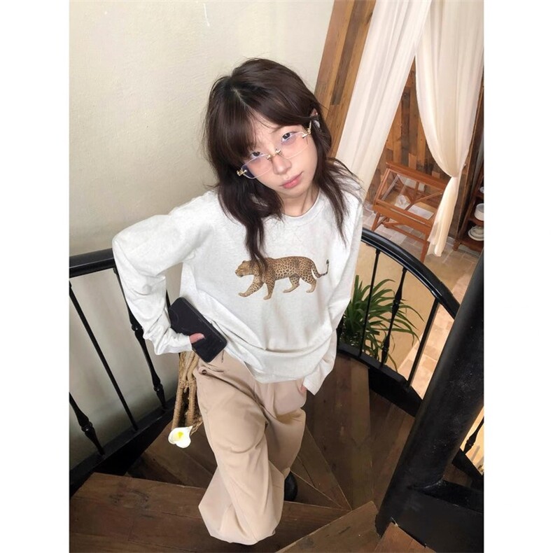 纯棉300克数码印花金钱豹长袖打底上衣ZX0316-特批43图片