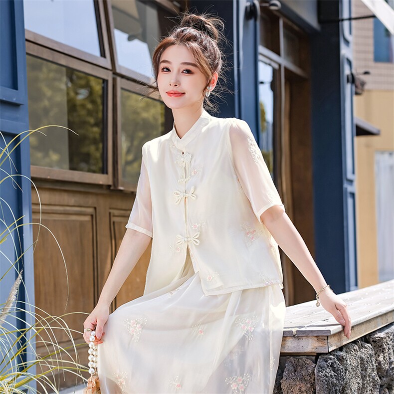 新中式国风连衣裙套装女夏2025新款今年流行绝美刺绣半身裙两件套,商品下架区,水衣源