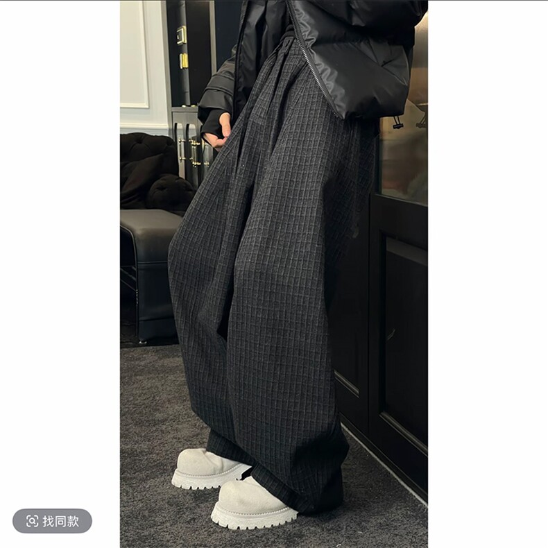 秋冬高级小众加厚毛呢格子休闲弯刀阔腿长袖男K1005-P78（网图）,男装卫衣,电商B267