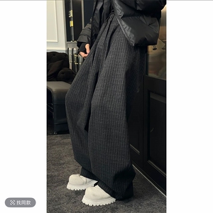 秋冬高级小众加厚毛呢格子休闲弯刀阔腿长袖男K1005-P78（网图）图片