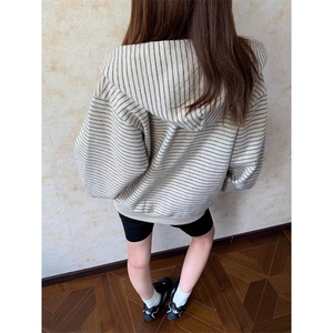 秋冬季连帽卫衣男女韩版宽松小个子条纹开衫外套1008-LHT2522-P64图片