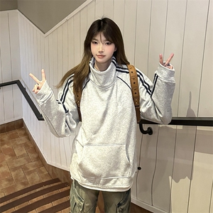 抖音得物高品质二开 25秋冬美式高街重磅结构织带高领立领卫衣W66图片